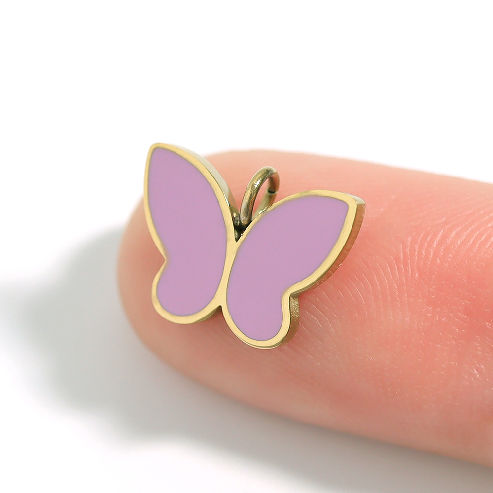 18K Gold PVD Stainless Steel Pink Butterfly Charms