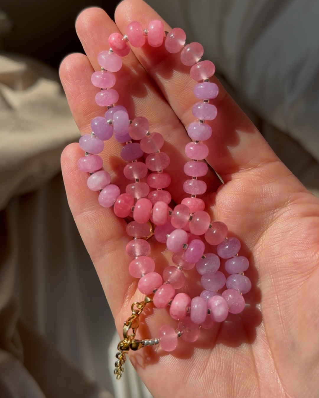 Strawberry Kiss Rondelle Gemstone necklaces