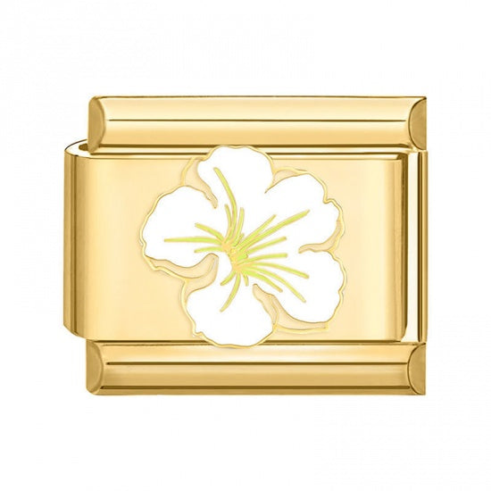 White Flower Gold Plated Stainless Steel Italian Charm