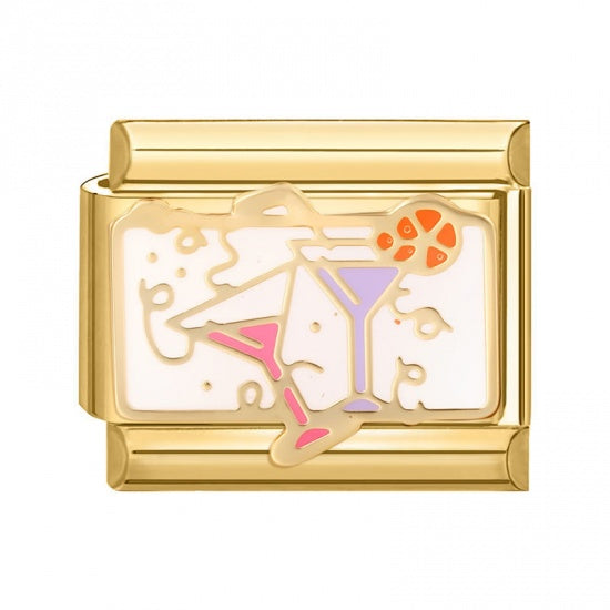 Cocktail Celebration Gold Plated Stainless Steel Italian Charm