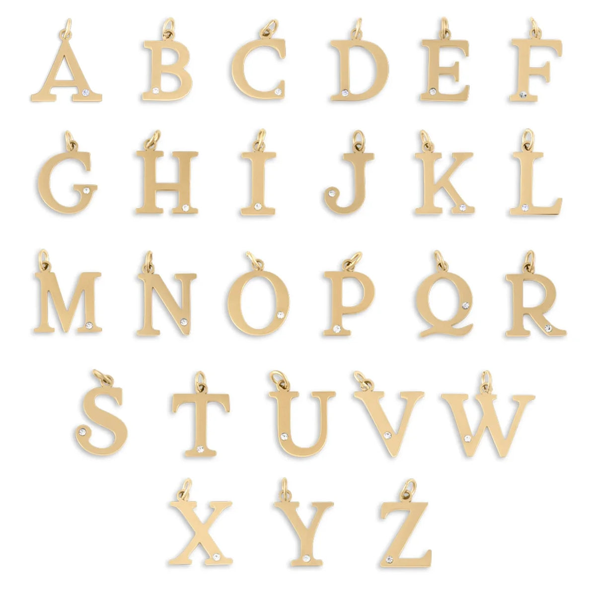 18K Gold PVD Stainless Steel Letter Crystal Charm