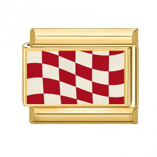 Wavy Red Checkers Gold Plated Stainless Steel Italian Charm