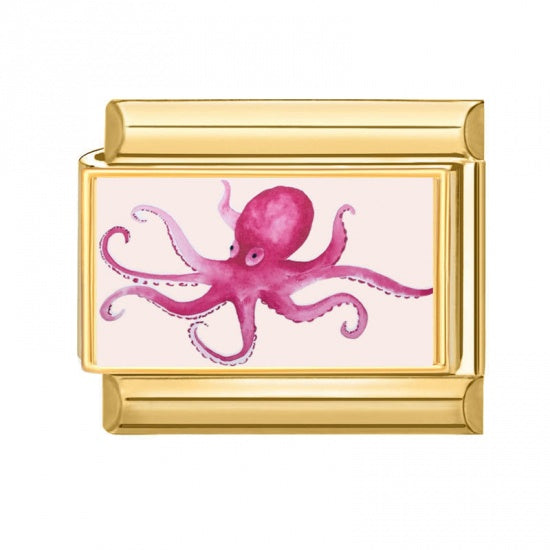 Pink Octopus Gold Plated Stainless Steel Italian Charm
