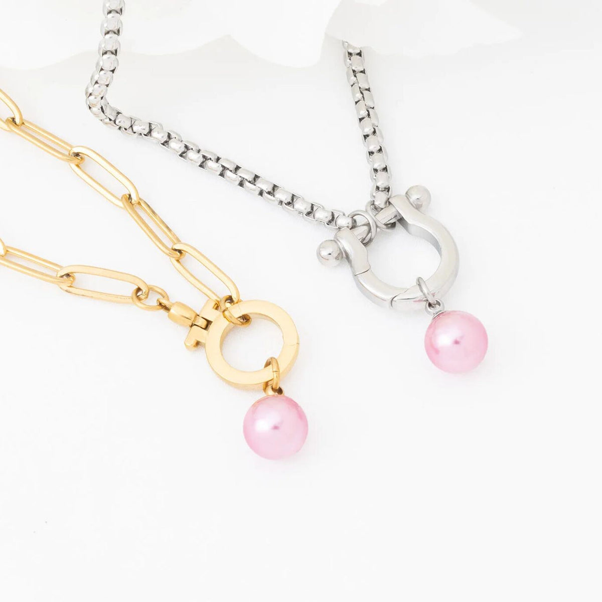 18K PVD Stainless Steel Pink Glass Pearl