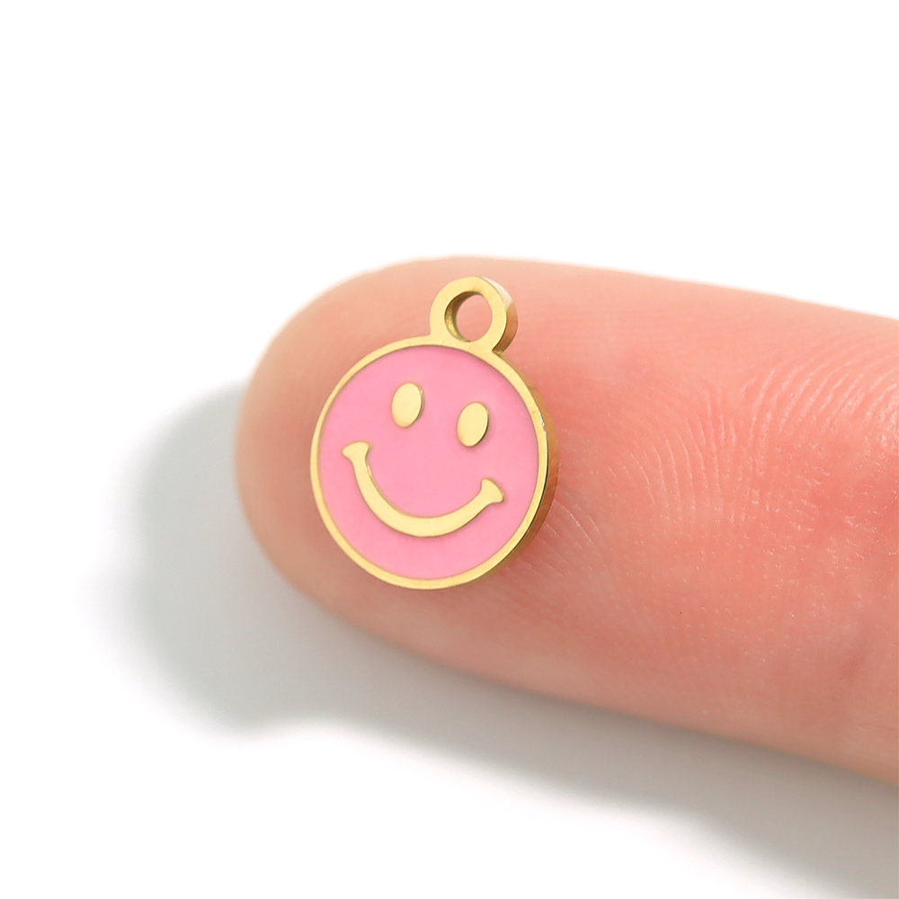 18K Gold PVD Stainless Steel Pink Smiley