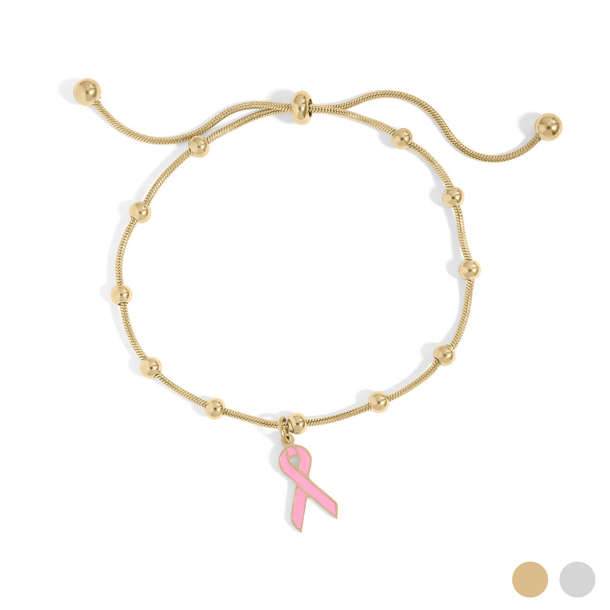 18K Gold PVD Stainless Steel Pink Ribbon Bracelet
