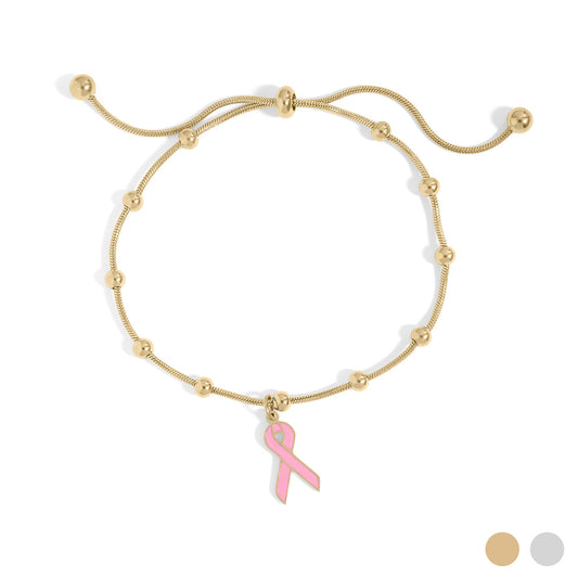 18K Gold PVD Stainless Steel Pink Ribbon Bracelet