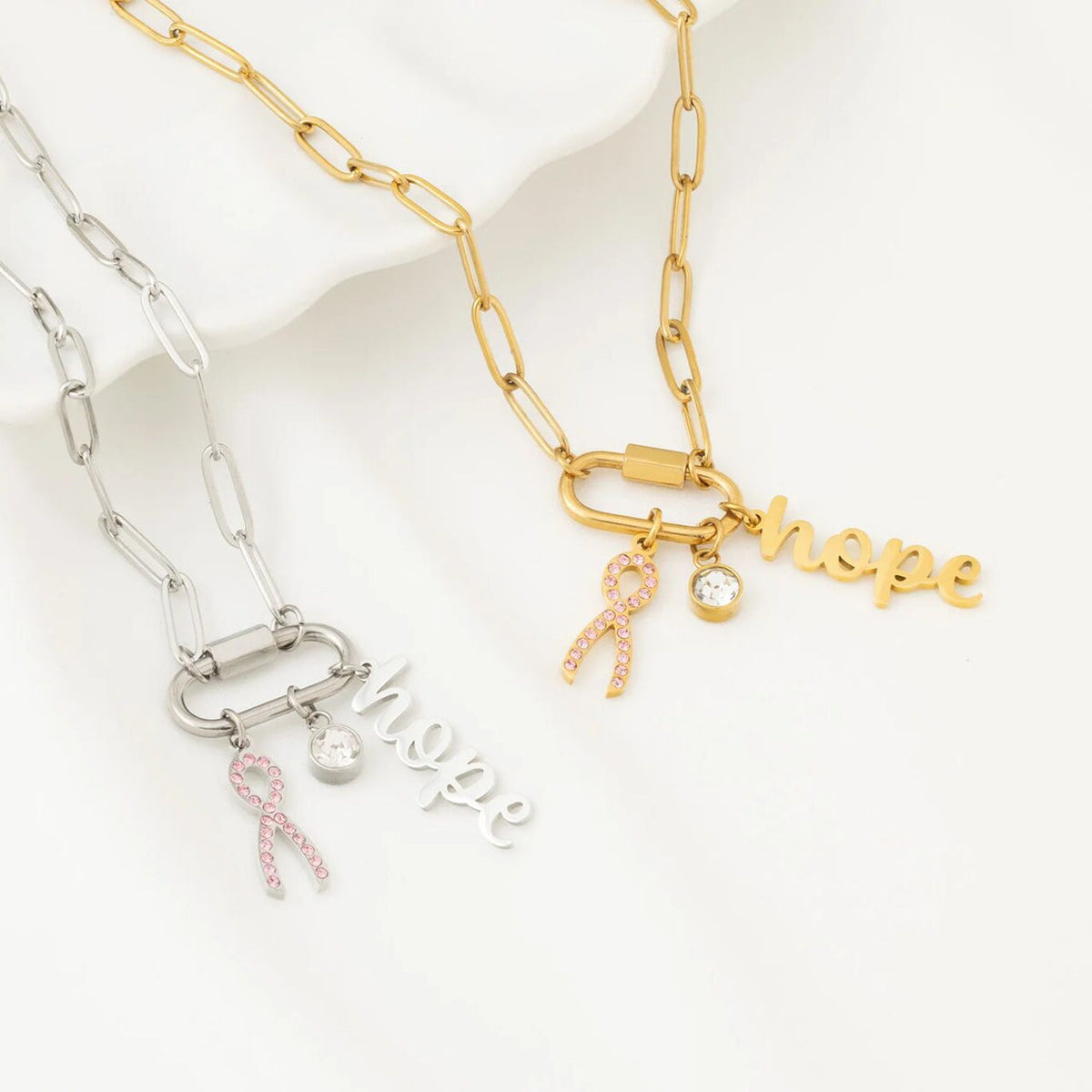 18K Gold PVD Stainless Steel Carabiner 3 Charm Necklace