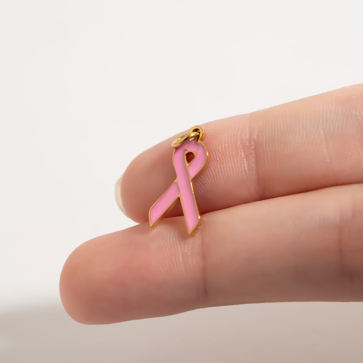 18K Gold PVD Stainless Steel Pink Ribbon Charm