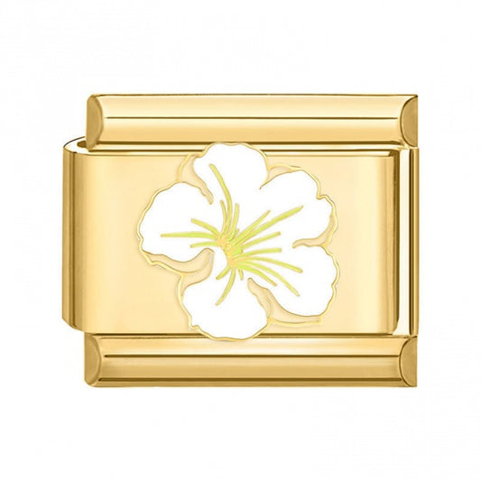 White Flower Gold Plated Stainless Steel Italian Charm