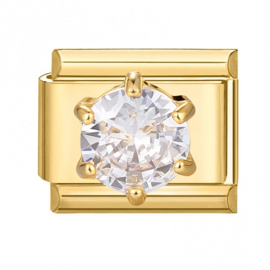 Clear Gemstone Gold Plated Stainless Steel Italian Charm