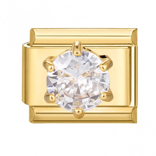 Clear Gemstone Gold Plated Stainless Steel Italian Charm