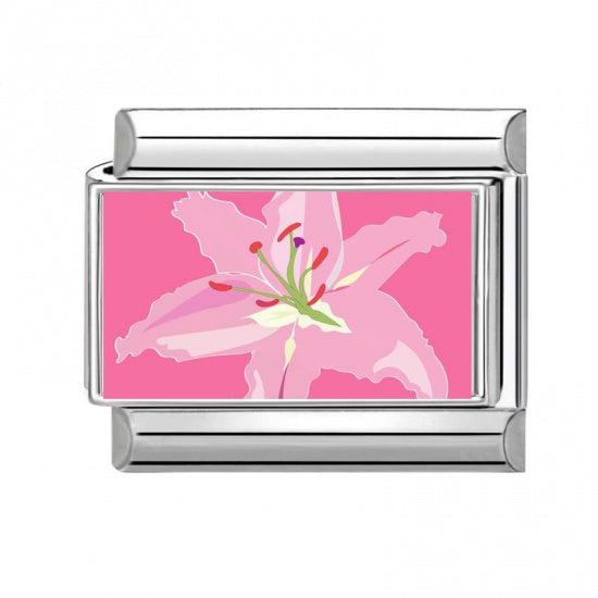 Pink Lily Stainless Steel Italian Charm