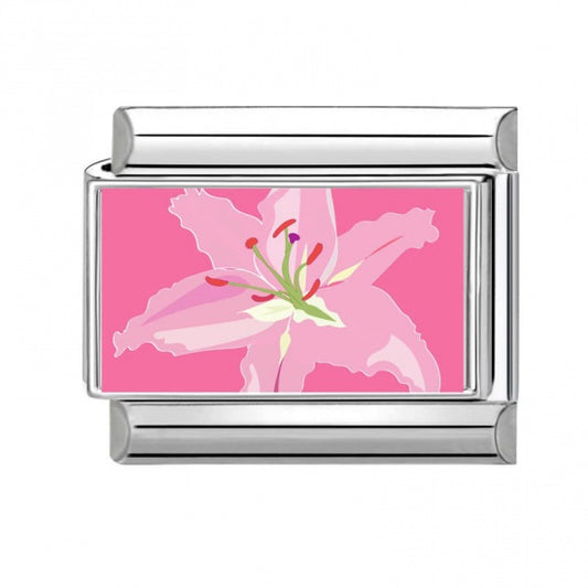 Pink Lily Stainless Steel Italian Charm