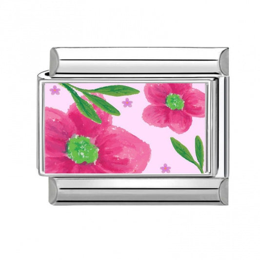 Large Pink Flowers Stainless Steel Italian Charm