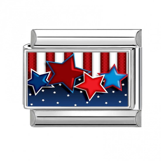 Red White and Blue Stainless Steel Italian Charm
