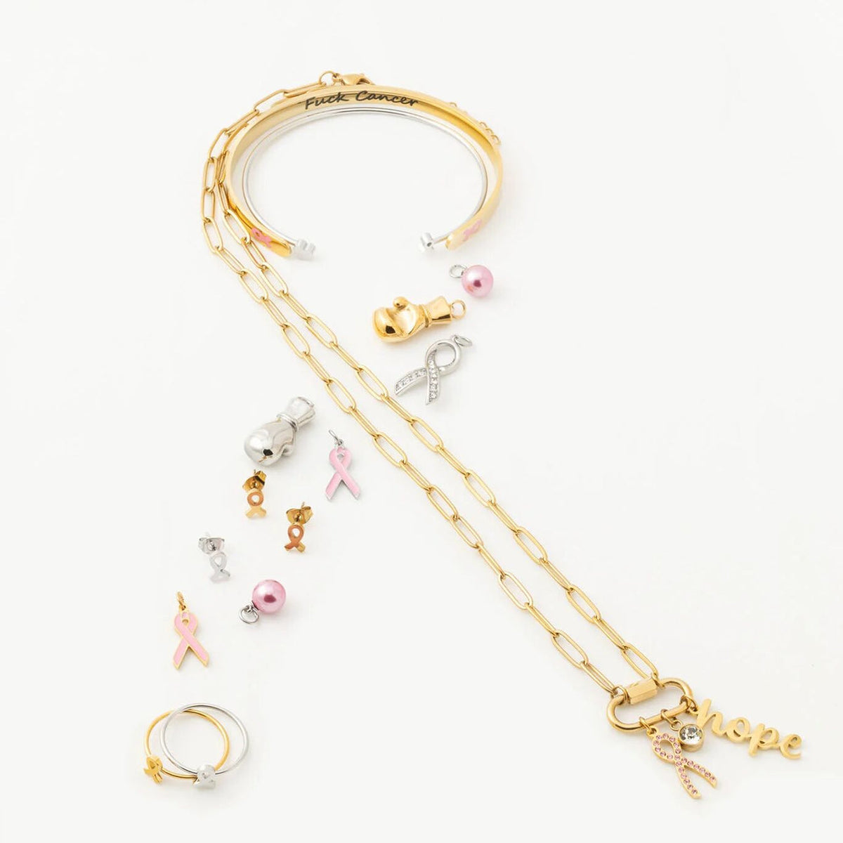 18K Gold PVD Stainless Steel Pink Ribbon Charm