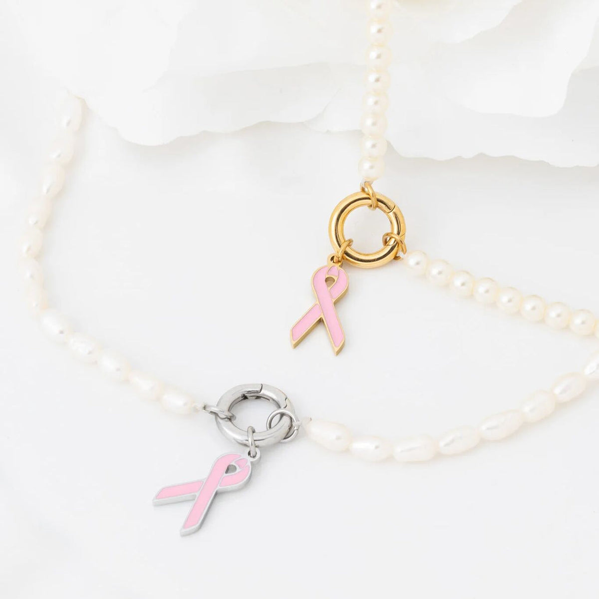 18K Gold PVD Stainless Steel Pink Ribbon Charm