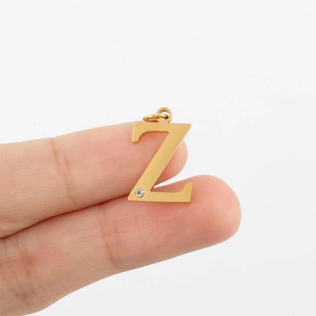 18K Gold PVD Stainless Steel Letter Crystal Charm