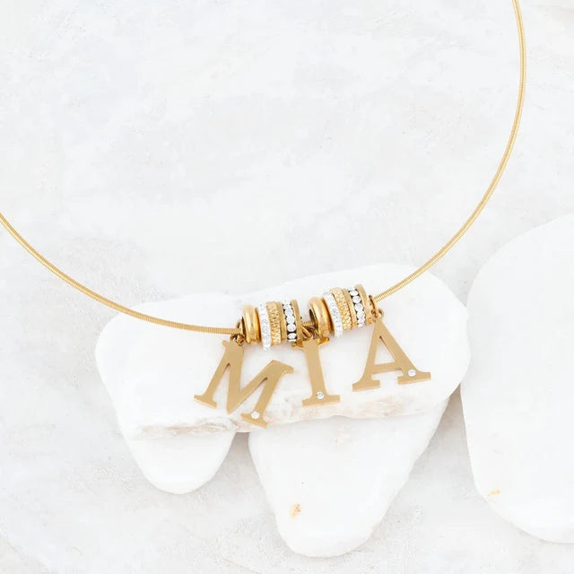 18K Gold PVD Stainless Steel Letter Crystal Charm