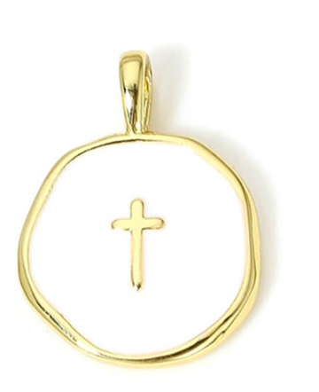 White Coin Cross Charm