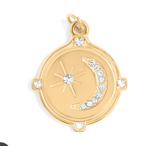 Stone Moon and Star 18K Gold PVD Stainless Steel Pendant