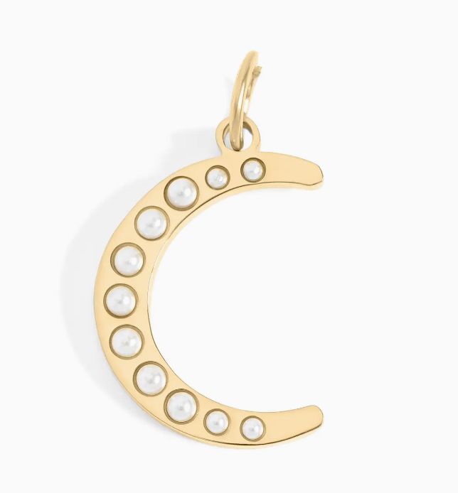Pearl Beaded Moon 18K Gold PVD Stainless Steel Charm