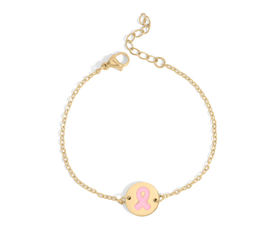 Breast Cancer Awareness Adjustable Charm Bracelet PVD