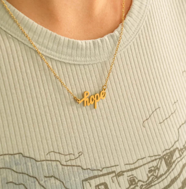 "Hope" Script Charm necklace 18K Gold PVD
