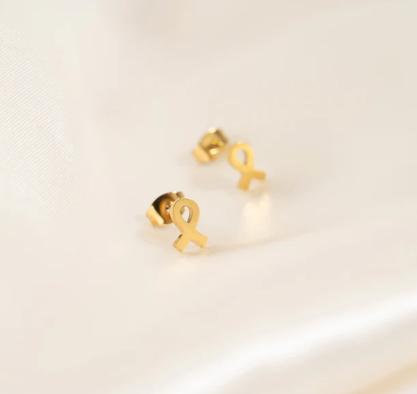 Breast Cancer Awareness Ribbon Stud Earrings - PVD