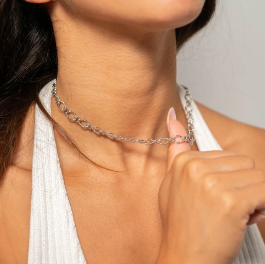 Stainless Steel Hammered Oval Chain Necklace