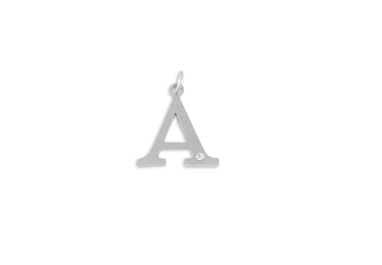 Stainless Steel Letter Crystal Charm 15mm