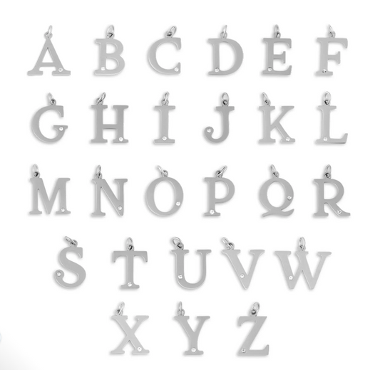 Stainless Steel Letter Crystal Charm 15mm