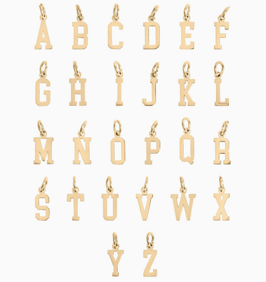 18K Gold PVD Coated Stainless Steel Small Sport Letter Pendant - waterproof