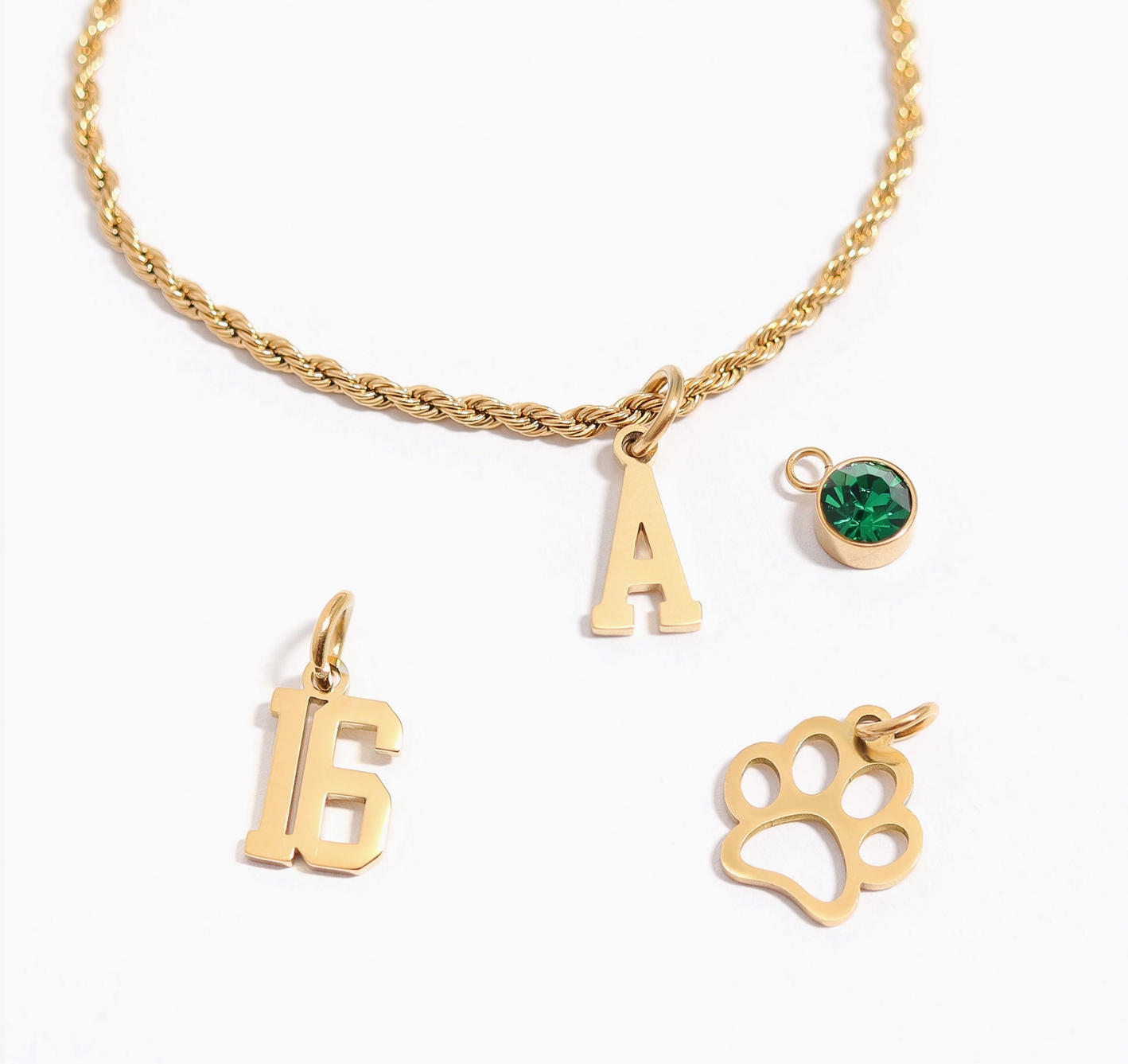 18K Gold PVD Coated Stainless Steel Small Sport Letter Pendant - waterproof