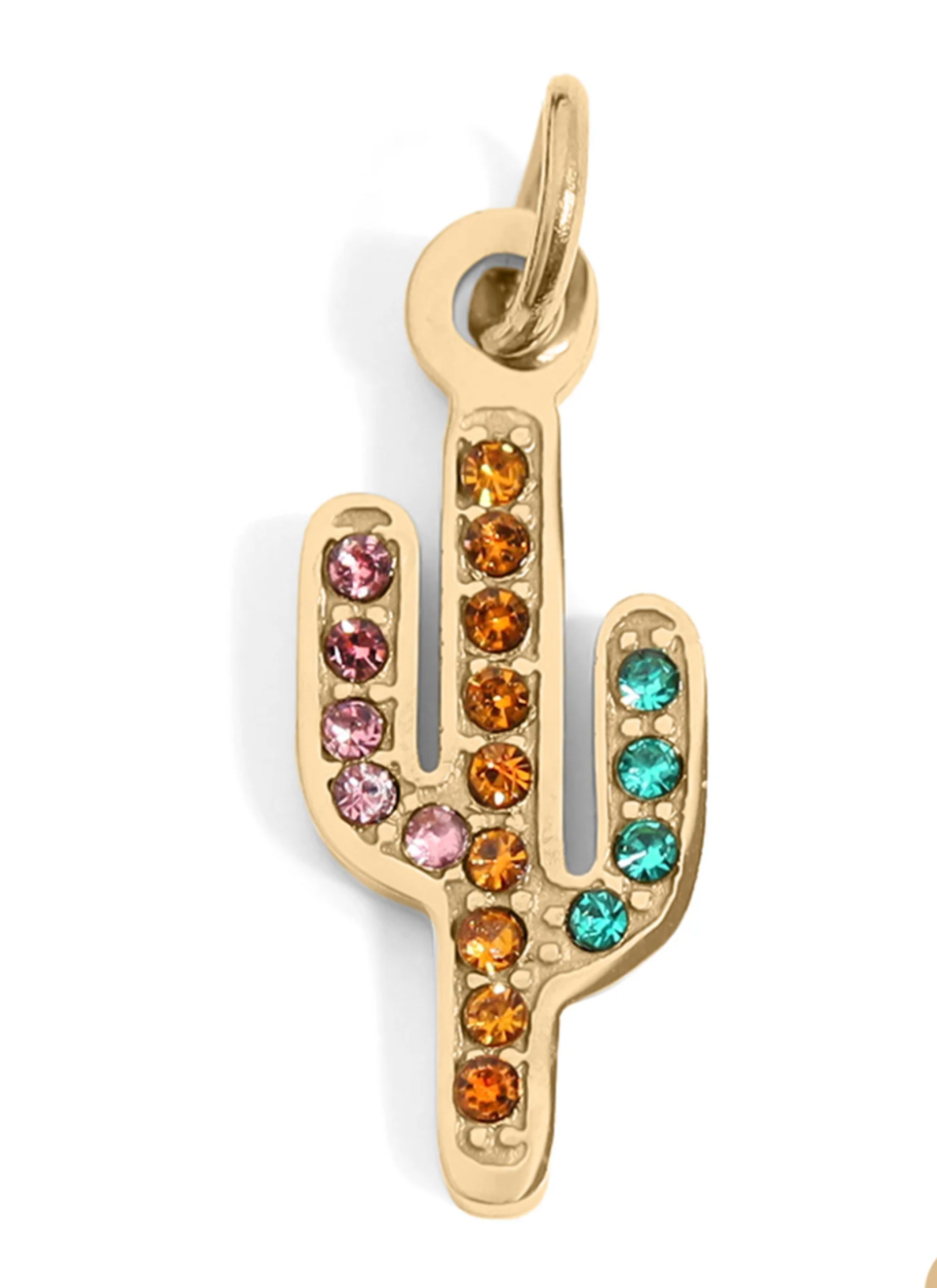 18K Gold PVD Stainless Steel Cactus with CZ Stone Charm