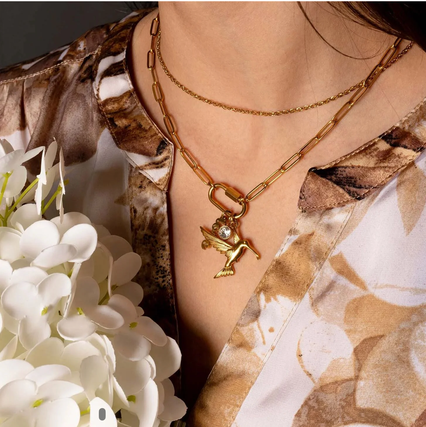 18K Gold PVD Stainless Steel Humming Bird Charm