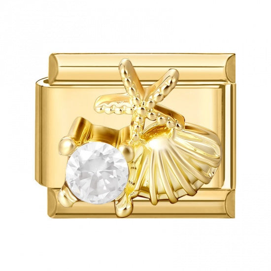 3D Shell and Starfish Gold Plated Italian Charm