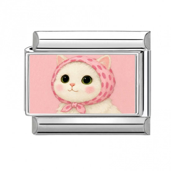 Cat With Pink headscarf Stainless Steel Italian Charm