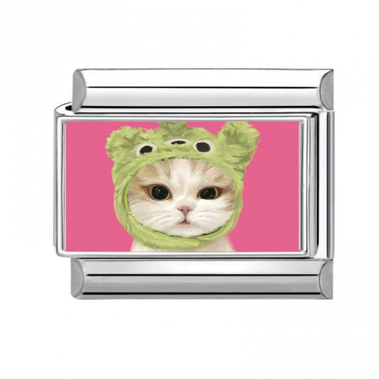 Cat With A Frog Hat Stainless Steel Italian Charm