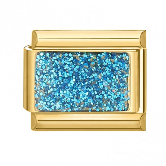Teal Glitter Gold Plated Stainless Steel Italian Charm