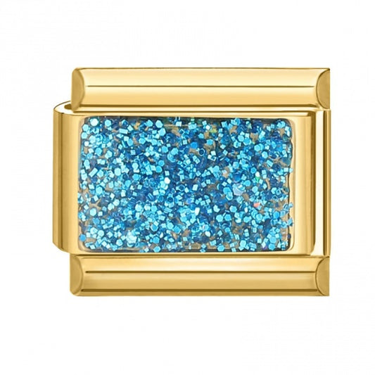 Teal Glitter Gold Plated Stainless Steel Italian Charm