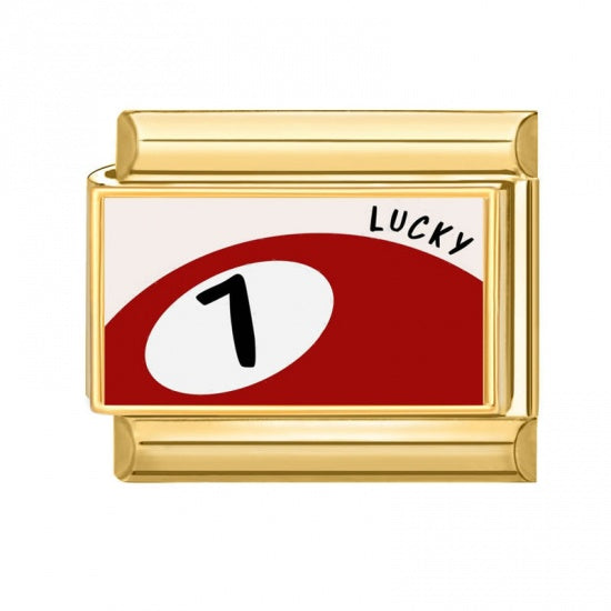 Lucky 7 Ball Red Gold Plated Stainless Steel Italian Charm