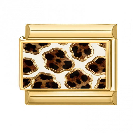 Cheetah Print Gold Plated Stainless Steel Italian Charm