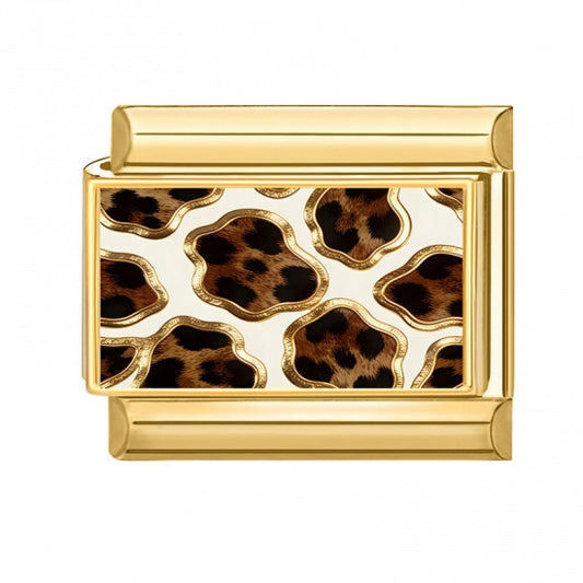 Cheetah Print Gold Plated Stainless Steel Italian Charm