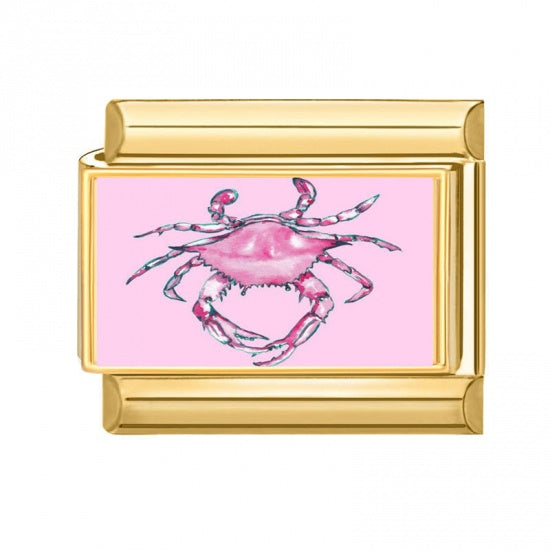 Pink Crab Gold Plated Stainless Steel Italian Charms