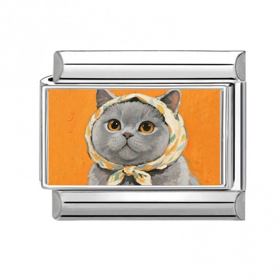 Cat With Orange Headscarf Stainless Steel Italian Charm