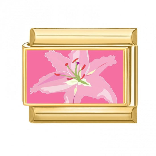 Pink Lily Gold Plated Stainless Steel Italian Charm