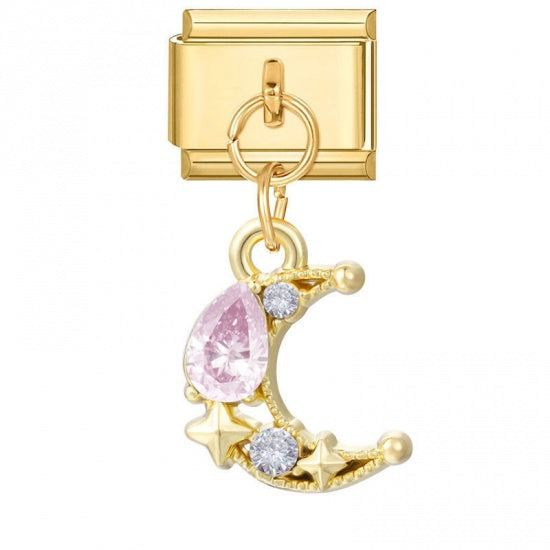 Dangeling Moon Charm Gold Plated Stainless Steel Italian Charm