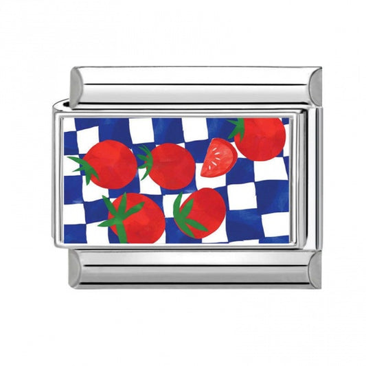 Strawberry Blue Checkers Stainless Steel Italian Charm